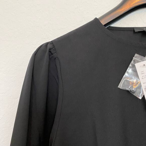 J.Crew Puff-sleeve satin-back crepe top Black‎ LT Large Tall NWT - Picture 6 of 9